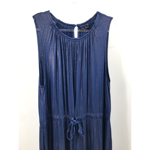 Lane Bryant Sleeveless Knit Midi Dress Plus Size 22/24 Blue Gold Metallic - Picture 3 of 11